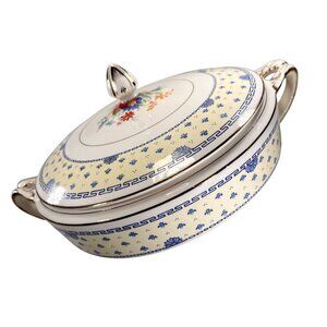 Vtg Alfred Meakin Torquay Covered Vegetable Bowl Double Handle Floral England